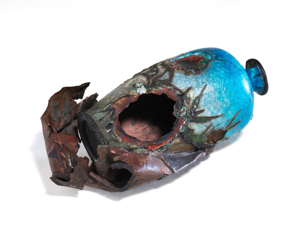 Cloisonné Copper Vase with Enameled Glaze Partially Melted by the Hiroshima Bombing